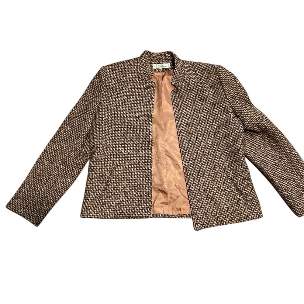 Vintage Prestige‎ of Boston Brown Herringbone Wool blend Tweed Blazer  Size 12